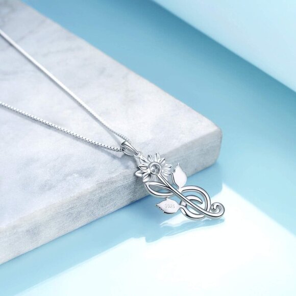 Sterling Silver Rose Flower Necklace,Earrings,Rose Gold I Love You Forever Rose - Picture 5 of 7